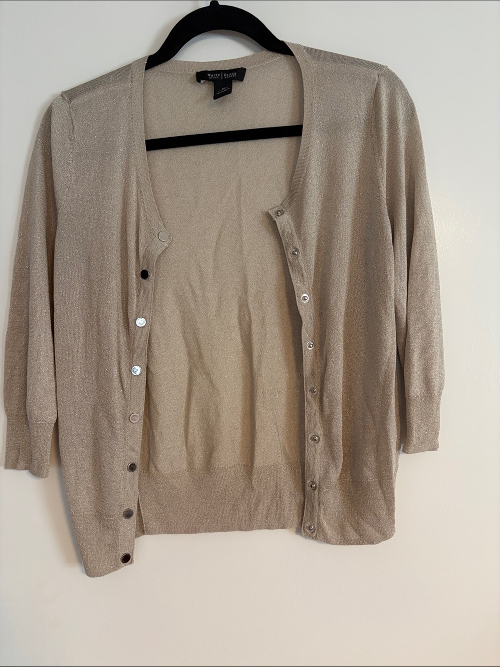 White House  Black Market Metallic Champagne Button-Up Cardigan